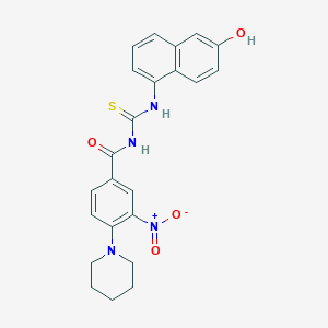 N-{[(6-hydroxy-1-naphthyl)amino]carbonothioyl}-3-nitro-4-(1-piperidinyl)benzamide
