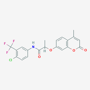 molecular formula C20H15ClF3NO4 B4171776 N-[4-chloro-3-(trifluoromethyl)phenyl]-2-[(4-methyl-2-oxo-2H-chromen-7-yl)oxy]propanamide 