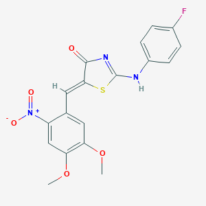 molecular formula C18H14FN3O5S B417185 (5Z)-5-[(4,5-dimethoxy-2-nitrophenyl)methylidene]-2-(4-fluoroanilino)-1,3-thiazol-4-one 