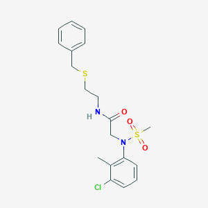 molecular formula C19H23ClN2O3S2 B417189 N-[2-(benzylsulfanyl)ethyl]-2-[3-chloro-2-methyl(methylsulfonyl)anilino]acetamide 