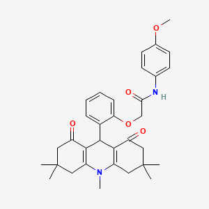 molecular formula C33H38N2O5 B4171925 N-(4-methoxyphenyl)-2-[2-(3,3,6,6,10-pentamethyl-1,8-dioxo-1,2,3,4,5,6,7,8,9,10-decahydro-9-acridinyl)phenoxy]acetamide 
