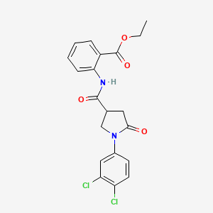 molecular formula C20H18Cl2N2O4 B4171965 ethyl 2-({[1-(3,4-dichlorophenyl)-5-oxo-3-pyrrolidinyl]carbonyl}amino)benzoate 