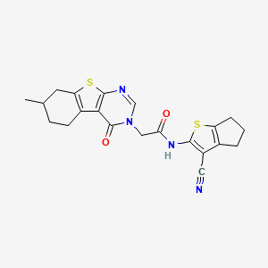 molecular formula C21H20N4O2S2 B4171981 N-(3-cyano-5,6-dihydro-4H-cyclopenta[b]thien-2-yl)-2-(7-methyl-4-oxo-5,6,7,8-tetrahydro[1]benzothieno[2,3-d]pyrimidin-3(4H)-yl)acetamide 