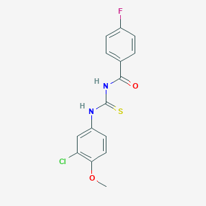 molecular formula C15H12ClFN2O2S B417202 N-[(3-chloro-4-methoxyphenyl)carbamothioyl]-4-fluorobenzamide 