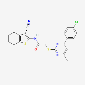 molecular formula C22H19ClN4OS2 B4172106 2-{[4-(4-chlorophenyl)-6-methyl-2-pyrimidinyl]thio}-N-(3-cyano-4,5,6,7-tetrahydro-1-benzothien-2-yl)acetamide 