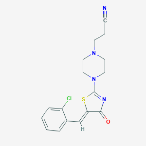 molecular formula C17H17ClN4OS B417216 3-{4-[5-(2-Chlorobenzylidene)-4-oxo-4,5-dihydro-1,3-thiazol-2-yl]-1-piperazinyl}propanenitrile 