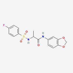 molecular formula C16H15FN2O5S B4172162 N~1~-1,3-benzodioxol-5-yl-N~2~-[(4-fluorophenyl)sulfonyl]alaninamide 