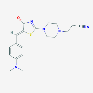 molecular formula C19H23N5OS B417218 3-(4-{5-[4-(Dimethylamino)benzylidene]-4-oxo-4,5-dihydro-1,3-thiazol-2-yl}-1-piperazinyl)propanenitrile 