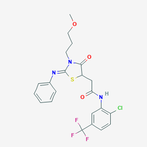 molecular formula C22H21ClF3N3O3S B417224 N-[2-chloro-5-(trifluoromethyl)phenyl]-2-[3-(3-methoxypropyl)-4-oxo-2-phenylimino-1,3-thiazolidin-5-yl]acetamide 