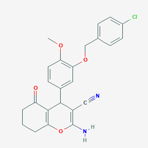 molecular formula C24H21ClN2O4 B417231 2-amino-4-{3-[(4-chlorobenzyl)oxy]-4-methoxyphenyl}-5-oxo-5,6,7,8-tetrahydro-4H-chromene-3-carbonitrile CAS No. 315245-19-3