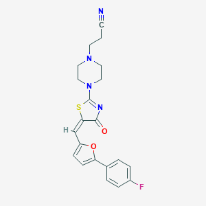 molecular formula C21H19FN4O2S B417242 3-[4-(5-{[5-(4-Fluorophenyl)-2-furyl]methylene}-4-oxo-4,5-dihydro-1,3-thiazol-2-yl)-1-piperazinyl]propanenitrile 