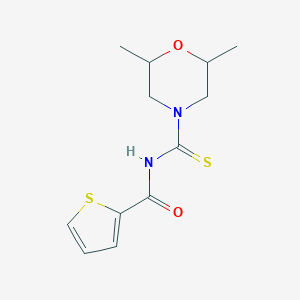 molecular formula C12H16N2O2S2 B417244 N-[(2,6-dimethylmorpholin-4-yl)carbonothioyl]thiophene-2-carboxamide 