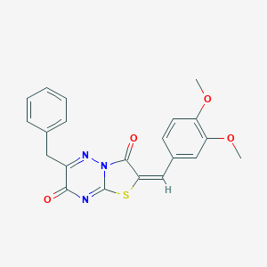 molecular formula C21H17N3O4S B417258 6-Benzyl-2-(3,4-dimethoxy-benzylidene)-thiazolo[3,2-b][1,2,4]triazine-3,7-dione 