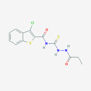 molecular formula C13H12ClN3O2S2 B417260 3-chloro-N-[(2-propionylhydrazino)carbothioyl]-1-benzothiophene-2-carboxamide 
