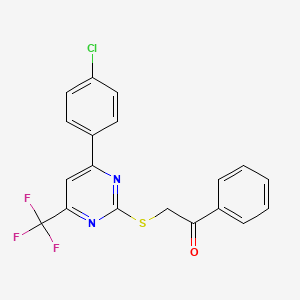 2-{[4-(4-chlorophenyl)-6-(trifluoromethyl)-2-pyrimidinyl]thio}-1-phenylethanone