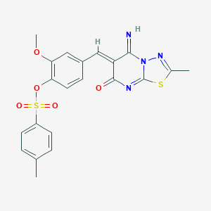molecular formula C21H18N4O5S2 B417264 4-[(5-imino-2-methyl-7-oxo-5H-[1,3,4]thiadiazolo[3,2-a]pyrimidin-6(7H)-ylidene)methyl]-2-methoxyphenyl 4-methylbenzenesulfonate 