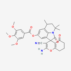 molecular formula C33H33N3O8 B4172651 2-amino-3-cyano-4',4',6'-trimethyl-2',5-dioxo-5,5',6,6',7,8-hexahydro-4'H-spiro[chromene-4,1'-pyrrolo[3,2,1-ij]quinolin]-8'-yl 3,4,5-trimethoxybenzoate 