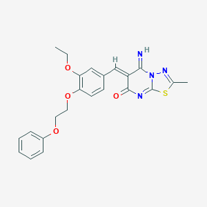 molecular formula C23H22N4O4S B417266 6-[3-ethoxy-4-(2-phenoxyethoxy)benzylidene]-5-imino-2-methyl-5,6-dihydro-7H-[1,3,4]thiadiazolo[3,2-a]pyrimidin-7-one 