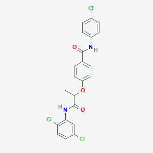 molecular formula C22H17Cl3N2O3 B4172676 N-(4-chlorophenyl)-4-{2-[(2,5-dichlorophenyl)amino]-1-methyl-2-oxoethoxy}benzamide 