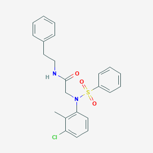 molecular formula C23H23ClN2O3S B417272 2-[N-(benzenesulfonyl)-3-chloro-2-methylanilino]-N-(2-phenylethyl)acetamide 