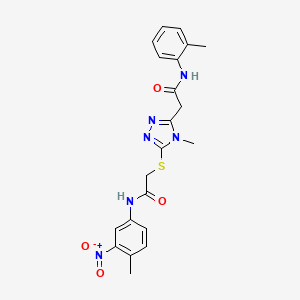 molecular formula C21H22N6O4S B4172865 2-[4-methyl-5-({2-[(4-methyl-3-nitrophenyl)amino]-2-oxoethyl}thio)-4H-1,2,4-triazol-3-yl]-N-(2-methylphenyl)acetamide 