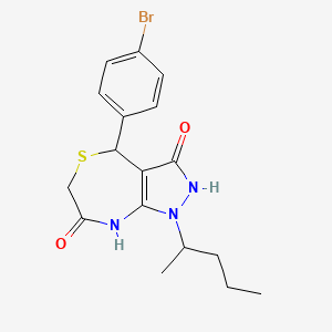 molecular formula C17H20BrN3O2S B4172993 4-(4-bromophenyl)-3-hydroxy-1-(1-methylbutyl)-4,8-dihydro-1H-pyrazolo[3,4-e][1,4]thiazepin-7(6H)-one 