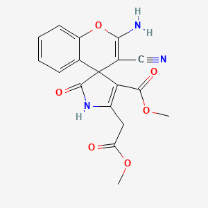 molecular formula C18H15N3O6 B4173179 methyl 2-amino-3-cyano-5'-(2-methoxy-2-oxoethyl)-2'-oxo-1',2'-dihydrospiro[chromene-4,3'-pyrrole]-4'-carboxylate 