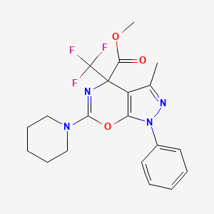 molecular formula C20H21F3N4O3 B4173195 methyl 3-methyl-1-phenyl-6-(1-piperidinyl)-4-(trifluoromethyl)-1,4-dihydropyrazolo[4,3-e][1,3]oxazine-4-carboxylate 
