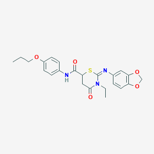 molecular formula C23H25N3O5S B417322 2-(1,3-benzodioxol-5-ylimino)-3-ethyl-4-oxo-N-(4-propoxyphenyl)-1,3-thiazinane-6-carboxamide CAS No. 442555-14-8