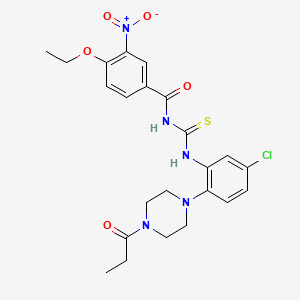 molecular formula C23H26ClN5O5S B4173228 N-({[5-chloro-2-(4-propionyl-1-piperazinyl)phenyl]amino}carbonothioyl)-4-ethoxy-3-nitrobenzamide 