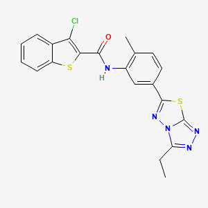 molecular formula C21H16ClN5OS2 B4173249 3-chloro-N-[5-(3-ethyl[1,2,4]triazolo[3,4-b][1,3,4]thiadiazol-6-yl)-2-methylphenyl]-1-benzothiophene-2-carboxamide 