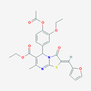 molecular formula C25H24N2O7S B417329 ethyl (2Z)-5-(4-acetyloxy-3-ethoxyphenyl)-2-(furan-2-ylmethylidene)-7-methyl-3-oxo-5H-[1,3]thiazolo[3,2-a]pyrimidine-6-carboxylate CAS No. 335421-17-5