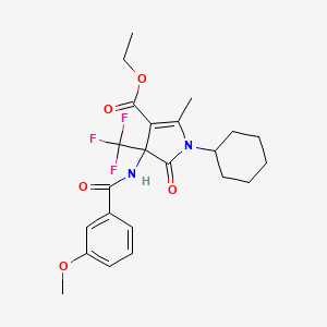 molecular formula C23H27F3N2O5 B4173385 ethyl 1-cyclohexyl-4-[(3-methoxybenzoyl)amino]-2-methyl-5-oxo-4-(trifluoromethyl)-4,5-dihydro-1H-pyrrole-3-carboxylate 