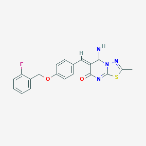 molecular formula C20H15FN4O2S B417340 6-{4-[(2-fluorobenzyl)oxy]benzylidene}-5-imino-2-methyl-5,6-dihydro-7H-[1,3,4]thiadiazolo[3,2-a]pyrimidin-7-one 
