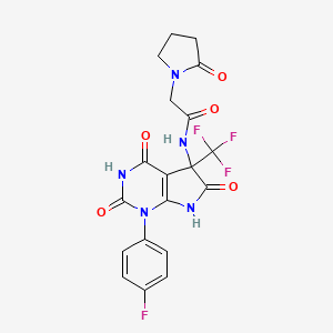 molecular formula C19H15F4N5O5 B4173400 N-[1-(4-fluorophenyl)-2,4,6-trioxo-5-(trifluoromethyl)-2,3,4,5,6,7-hexahydro-1H-pyrrolo[2,3-d]pyrimidin-5-yl]-2-(2-oxo-1-pyrrolidinyl)acetamide 