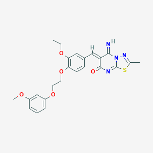 molecular formula C24H24N4O5S B417342 6-{3-ethoxy-4-[2-(3-methoxyphenoxy)ethoxy]benzylidene}-5-imino-2-methyl-5,6-dihydro-7H-[1,3,4]thiadiazolo[3,2-a]pyrimidin-7-one 