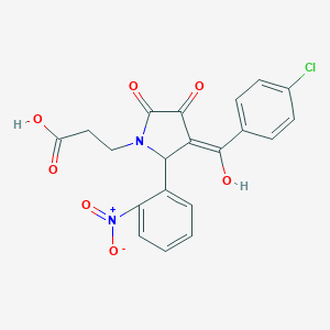 molecular formula C20H15ClN2O7 B417351 3-[(3E)-3-[(4-chlorophenyl)(hydroxy)methylidene]-2-(2-nitrophenyl)-4,5-dioxopyrrolidin-1-yl]propanoic acid 