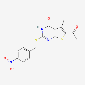 molecular formula C16H13N3O4S2 B4173514 1-{4-hydroxy-5-methyl-2-[(4-nitrobenzyl)thio]thieno[2,3-d]pyrimidin-6-yl}ethanone 