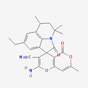 molecular formula C25H25N3O4 B4173594 2-amino-8'-ethyl-4',4',6',7-tetramethyl-2',5-dioxo-5',6'-dihydro-4'H,5H-spiro[pyrano[4,3-b]pyran-4,1'-pyrrolo[3,2,1-ij]quinoline]-3-carbonitrile 