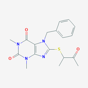 molecular formula C18H20N4O3S B417376 7-benzyl-1,3-dimethyl-8-[(1-methyl-2-oxopropyl)thio]-3,7-dihydro-1H-purine-2,6-dione CAS No. 371221-31-7
