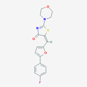 molecular formula C18H15FN2O3S B417380 (5E)-5-[[5-(4-fluorophenyl)furan-2-yl]methylidene]-2-morpholin-4-yl-1,3-thiazol-4-one 