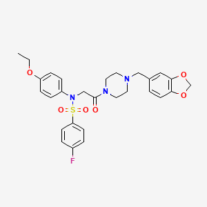 molecular formula C28H30FN3O6S B4173854 N-{2-[4-(1,3-benzodioxol-5-ylmethyl)-1-piperazinyl]-2-oxoethyl}-N-(4-ethoxyphenyl)-4-fluorobenzenesulfonamide 