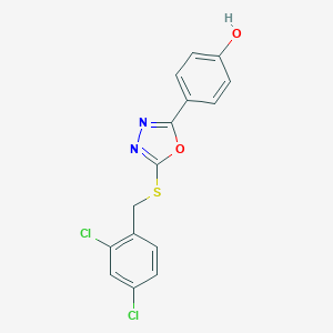 molecular formula C15H10Cl2N2O2S B417388 4-(5-((2,4-Dichlorobenzyl)thio)-1,3,4-oxadiazol-2-yl)phenol CAS No. 493003-07-9
