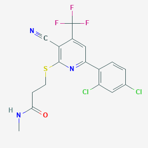 molecular formula C17H12Cl2F3N3OS B4173912 3-{[3-cyano-6-(2,4-dichlorophenyl)-4-(trifluoromethyl)-2-pyridinyl]thio}-N-methylpropanamide 