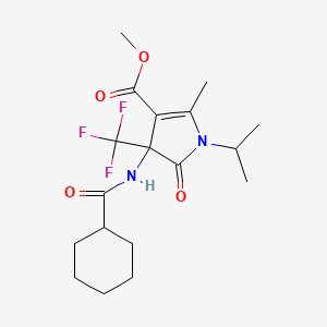 molecular formula C18H25F3N2O4 B4173940 methyl 4-[(cyclohexylcarbonyl)amino]-1-isopropyl-2-methyl-5-oxo-4-(trifluoromethyl)-4,5-dihydro-1H-pyrrole-3-carboxylate 