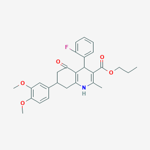 molecular formula C28H30FNO5 B417395 Propyl 7-(3,4-dimethoxyphenyl)-4-(2-fluorophenyl)-2-methyl-5-oxo-1,4,5,6,7,8-hexahydro-3-quinolinecarboxylate 