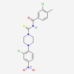 molecular formula C19H18Cl2N4O3S B4173966 3-chloro-N-{[4-(2-chloro-4-nitrophenyl)-1-piperazinyl]carbonothioyl}-4-methylbenzamide 