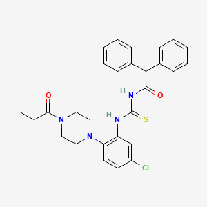 molecular formula C28H29ClN4O2S B4174007 N-({[5-chloro-2-(4-propionyl-1-piperazinyl)phenyl]amino}carbonothioyl)-2,2-diphenylacetamide 