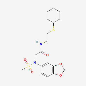 molecular formula C18H26N2O5S2 B4174019 N~2~-1,3-benzodioxol-5-yl-N~1~-[2-(cyclohexylthio)ethyl]-N~2~-(methylsulfonyl)glycinamide 