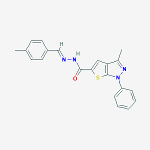 molecular formula C21H18N4OS B417409 3-methyl-N'-(4-methylbenzylidene)-1-phenyl-1H-thieno[2,3-c]pyrazole-5-carbohydrazide 